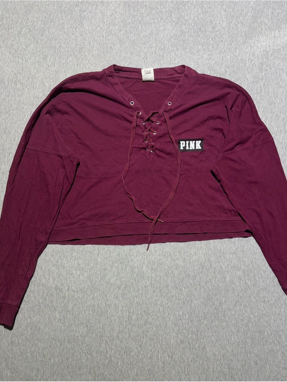 PINK Victoria's Secret Lace-Up Cropped Long Sleeve Top Burgundy